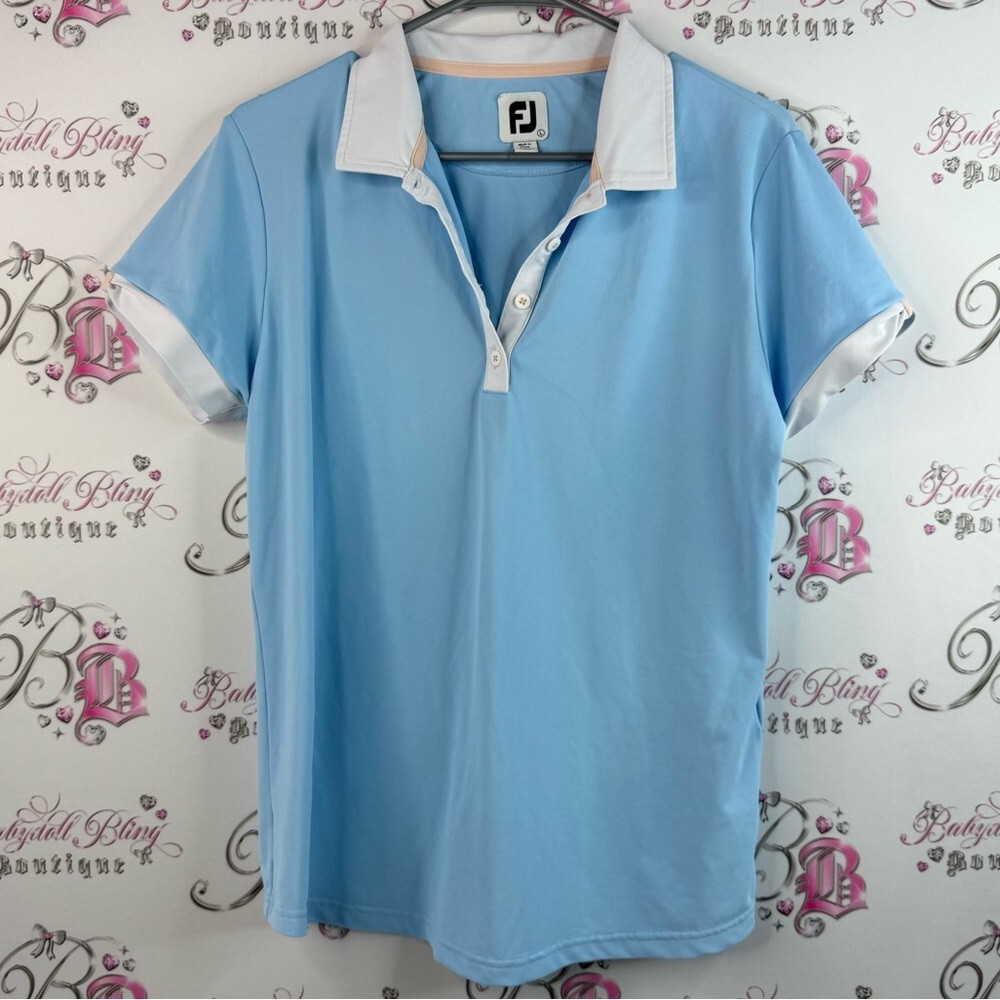 FJ T-shirt polo half button up Women's Light Blue Short Sleeve Polo Shirt